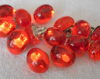 Vintage Red-Orange Acrylic Buttons: 3/8" Oval Costume Embellishments, Set of 12