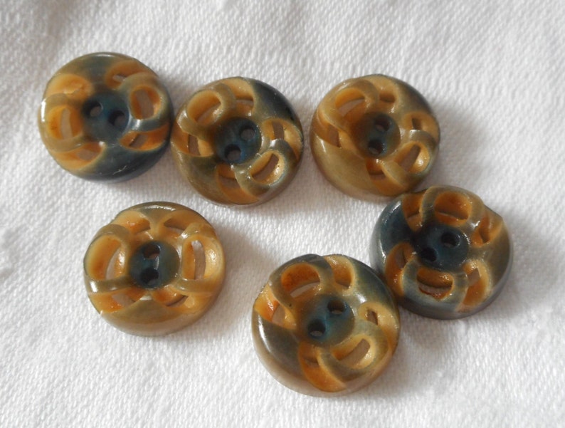 24 Small White Casein 2-hole carved buttons New Design Vintage Buttons