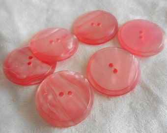 Set/ 6 VINTAGE 1” Iridescent Pink Plastic Costume Clothing Adorn Embellish Sewing Supply Craft Finding Closure Fastener BUTTONS