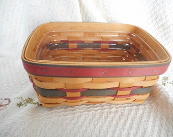 VINTAGE 1996 Green & Red Father's Day Longaberger Basket with Plastic Liner Protector Signed Home Living Decor Storage Sewing
