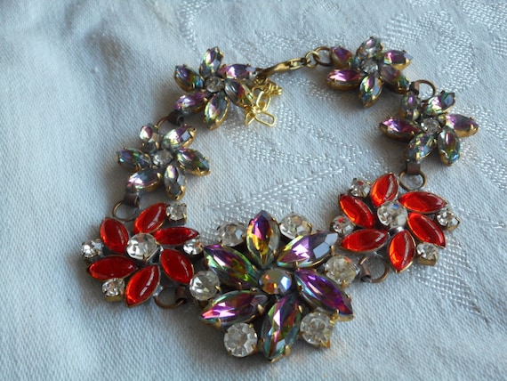 20 8 cm VINTAGE strass tcheque fleurs liens parure accessoire embellissement bijoux fantaisie bracelet designer signe Etsy France