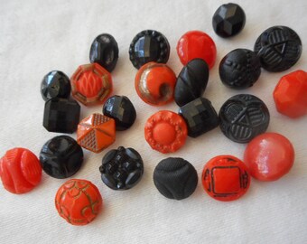 Lot/ 24 VINTAGE 5/16"-7/16" Orange & Black Glass Mix Clothing Adorn Embellish Sewing Supply Craft Finding Closure Fastener BUTTONS 00