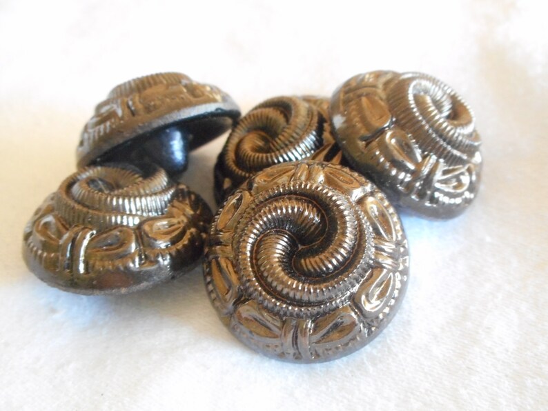 Set 5 VINTAGE 78\u201d Chunky Gun Metal Luster Texture Black Glass Costume Clothing Sewing Supply Craft Finding Closure Fastener BUTTONS