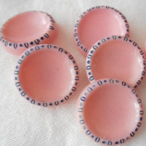 Set/ 5 VINTAGE 9/16 Pink with Blue Trim Rim Glass Costume Clothing Adorn Embellish Sewing Supply Craft Finding Closure Fastener BUTTONS image 1