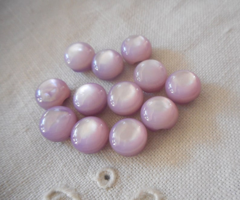 Set of 12 Rounded Tiny Diminutive 38 Purple Iridescent Mother of Pearl Shell Baby Doll Size Trim Sewing Supply Craft Finding BUTTONS