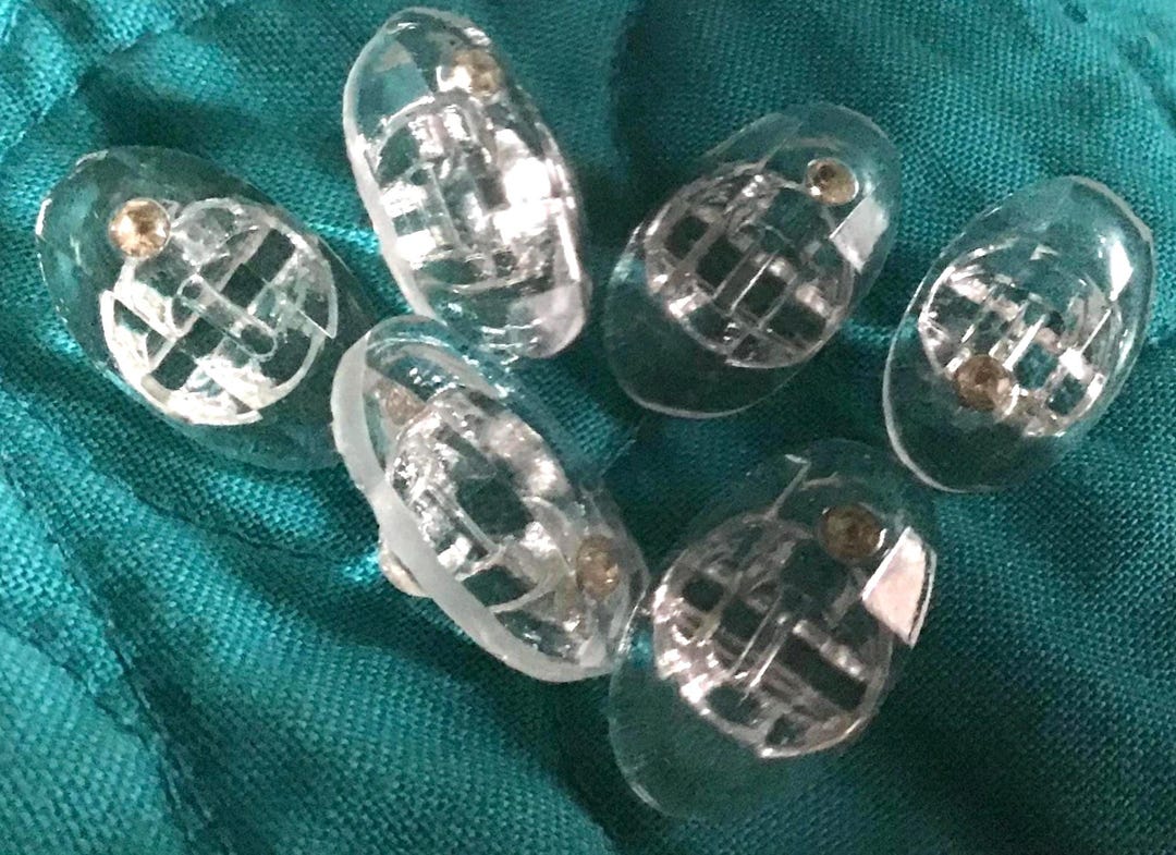 Set of 6 Vintage Oval Glass Buttons With Rhinestone Accents (3/4