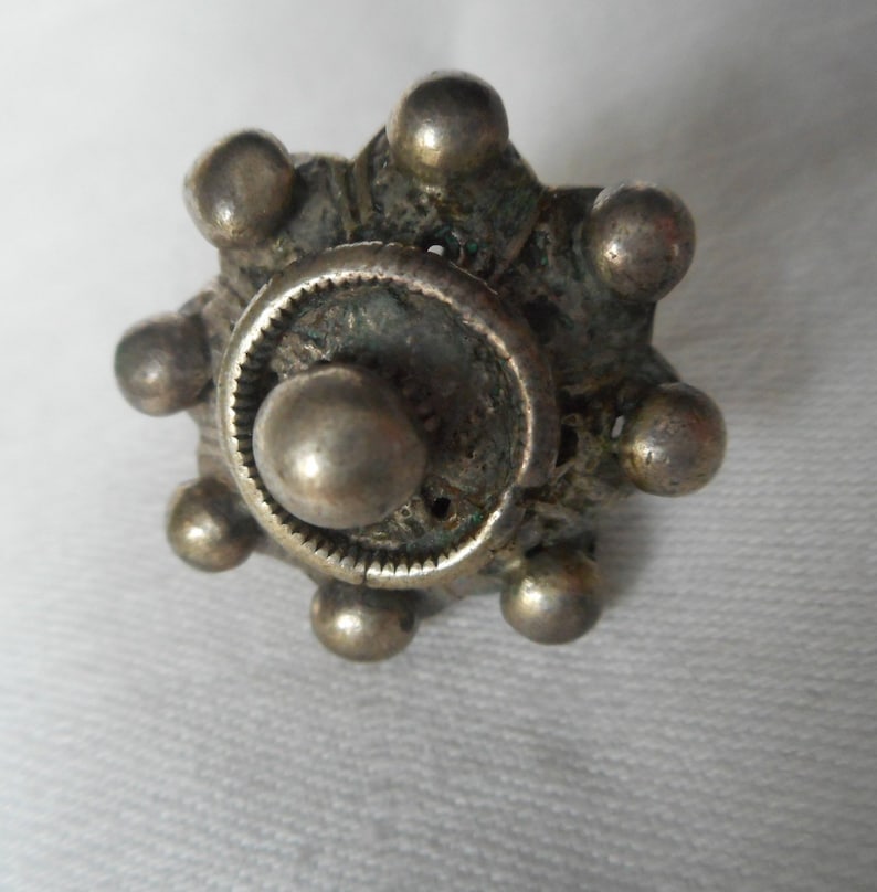 1\u201d VINTAGE ANTIQUE Knob Dot Chunky Pierced Silver Metal Ball Peasant Metal Costume Clothing Collectible Sewing Supply Finding Closure BUTTON