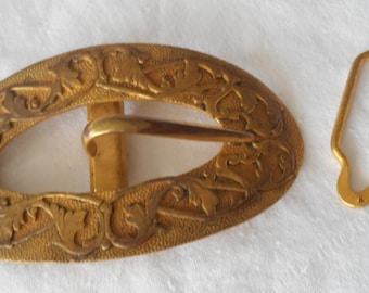 VINTAGE Art Nouveau Floral Oval Gold Metal w/bar Costume Clothing Sewing Belt BUCKLE