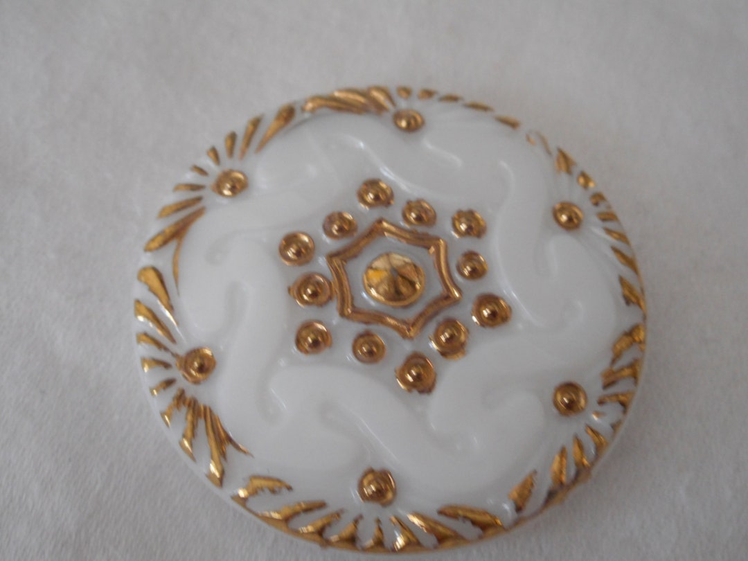 1 5/8 Gold Trim Swirl Design White Czech Glass Clothing Adorn Accessory