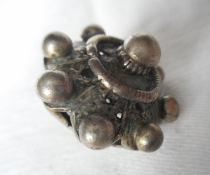 1\u201d VINTAGE ANTIQUE Knob Dot Chunky Pierced Silver Metal Ball Peasant Metal Costume Clothing Collectible Sewing Supply Finding Closure BUTTON
