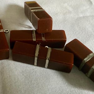 Set/ 5  VINTAGE 1  1/2” Square Log Toggle Brown Bakelite Plastic Metal Trim Costume Clothing Sewing BUTTONS
