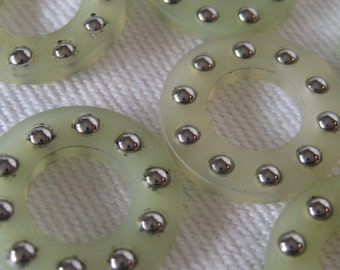 Set/ 6  Vintage 5/8” Green Silver Dot Plastic Ring Jewelry Beading Adorn Embellish Craft Supplies Trim Beads