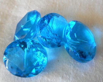 Set/ 4 Vintage 5/8” Blue Glass Faceted Oval Costume Clothing Sewing Buttons