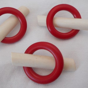 Set/ 3 Great VINTAGE Toggle 1 5/8” Red & White Art Deco Plastic Clothing Adorn Embellish Sewing Supply Craft Finding Closure Trim BUTTONS