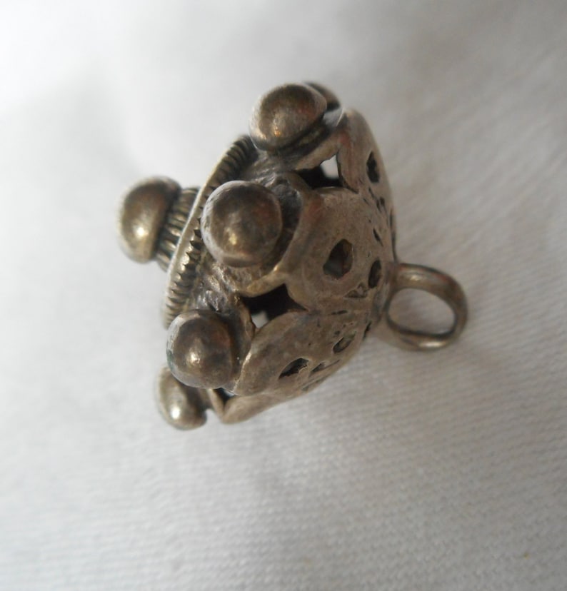 1\u201d VINTAGE ANTIQUE Knob Dot Chunky Pierced Silver Metal Ball Peasant Metal Costume Clothing Collectible Sewing Supply Finding Closure BUTTON