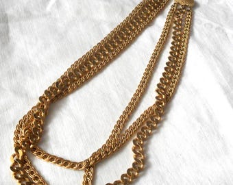 Signed Monet Vintage Designer Jewelry 3 Strand Chain Necklace (22-24" lengths)