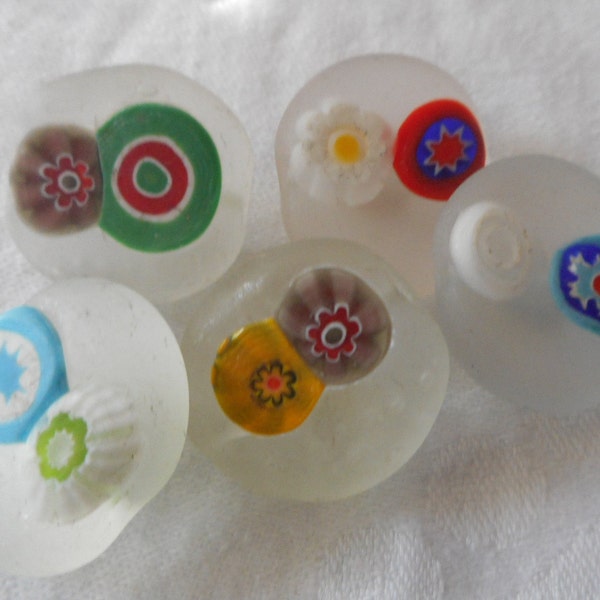 Lot/ 5 VINTAGE 3/4”-7/8” Glass with Double Millefiori Cane Bead Costume Clothing Adorn Embellish Sewing Supply Craft Fastener BUTTONS