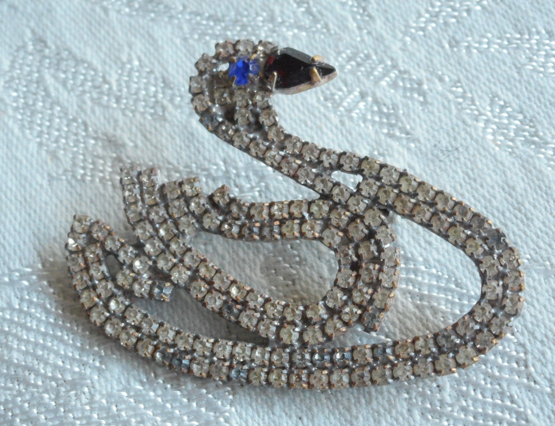 2” VINTAGE Realistic Rhinestone Czech Swan Bird Adornment Accessory ...