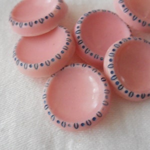 Set/ 5 VINTAGE 9/16 Pink with Blue Trim Rim Glass Costume Clothing Adorn Embellish Sewing Supply Craft Finding Closure Fastener BUTTONS image 3