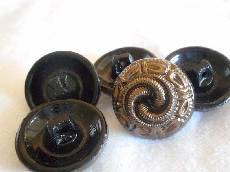 Set 5 VINTAGE 78\u201d Chunky Gun Metal Luster Texture Black Glass Costume Clothing Sewing Supply Craft Finding Closure Fastener BUTTONS