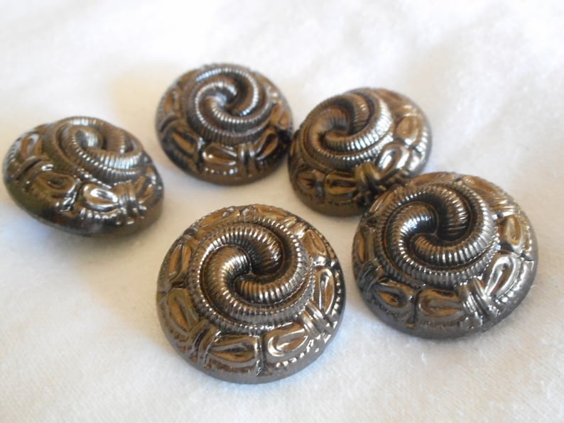 Set 5 VINTAGE 78\u201d Chunky Gun Metal Luster Texture Black Glass Costume Clothing Sewing Supply Craft Finding Closure Fastener BUTTONS