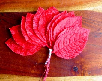 Vintage Velvet Rose Leaves Red Hatmaking Crafts Dozen Made in Japan Christmas