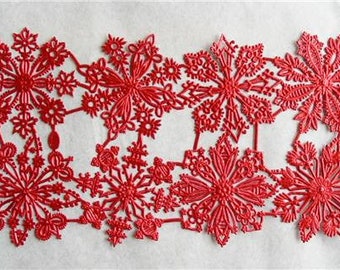 German Dresden 8 Red Embossed Paper Fancy Stars Snowflakes Die Cut Christmas