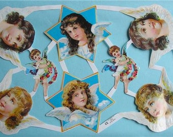 New Victorian Scrap Paper 8 Pretty Angels Stars Christmas