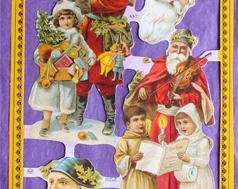 New Victorian Scrap Paper 12 Santa Belsnickle Heads Christmas