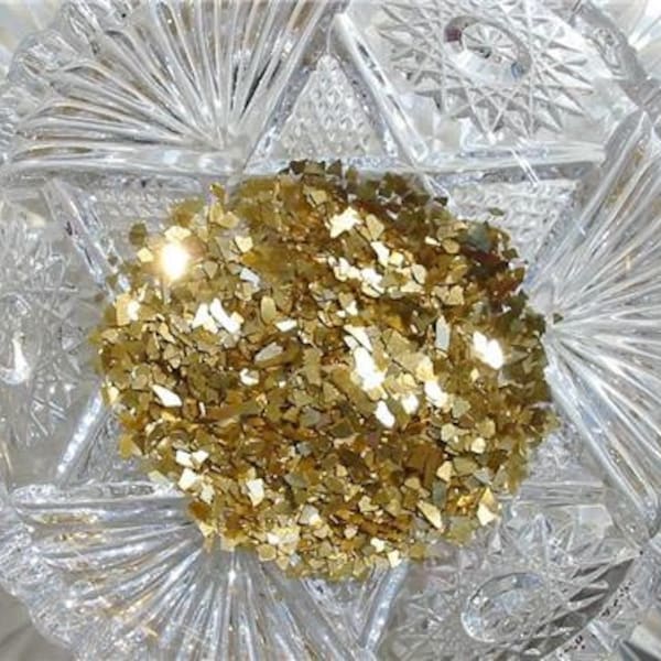 Real German GLASS GLITTER Antique Gold 1 Ounce 40 Grit Shards Coarse