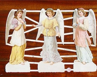 New Victorian Scrap Paper 3 Pretty Angels on Clouds