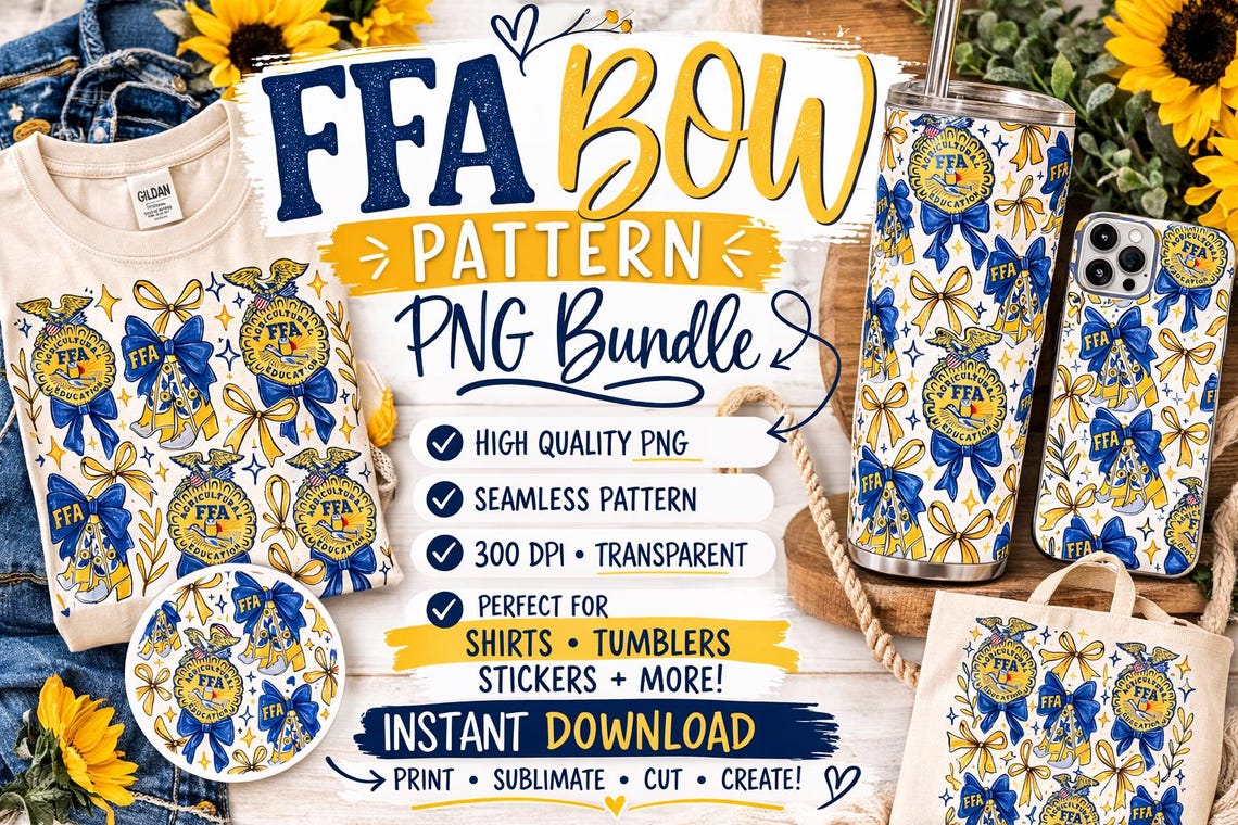 FFA Bow Pattern PNG | Blue Jacket Seamless Sublimation Design (digital ...