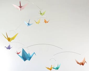 Pastel Origami Mobile. Modern Nursery Decor. Origami Paper Crane Mobile. Kinetic Baby Mobile. Baby Girl Gift. Pastel Crib Mobile.