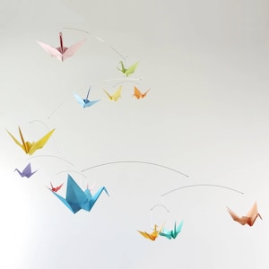 Pastel Baby Mobile. Minimalist Nursery Decor. Origami Paper Crane Mobile. Kinetic Crib Mobile. Baby Girl Gift. Pastel Origami Mobile.