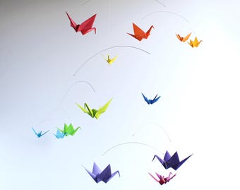 Origami Mobile for Home Decor Modern Colorful Bird Mobile Origami Paper Crane Kinetic Art Gift Baby Girl Gift Baby Boy Gift Baby Shower Gift