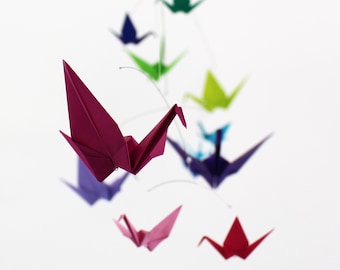 Rainbow Mobile, Origami Paper Crane Hanging Bird Mobile, Nursery Decor, Kinetic Art Mobile, Rainbow Baby Mobile, Baby Boy Baby Girl Gift