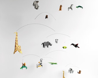 Neutral Baby Nursery Decor, Safari Animals Mobile for Gender Neutral Nursery, Modern Baby Crib Mobile, Unique Baby Shower Gift, Jungle Baby