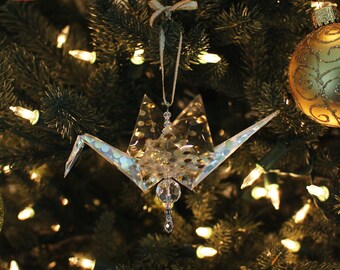 Origami Crane Ornament Gold Holiday Decor Clear Acrylic Holiday Ornament Gold Origami Christmas Decoration Acrylic Bird Christmas Ornament