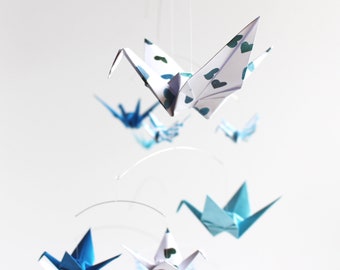 Blue Baby Mobile. Blue and White Baby Boy Mobile. Modern Nursery Decor. Origami Paper Crane Crib Mobile. Blue Origami Mobile Gift for Baby