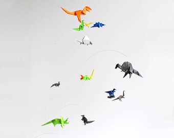 Dinosaur Baby Mobile. Custom Nursery Mobile. Dino Baby Decor. Dinosaur Themed Nursery Art. Kids Room Decor. Origami Paper Mobile.