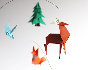 Woodland Baby Mobile. Woodland Nursery Decor. Custom Paper Mobile. Modern Nursery Crib Mobile. Forest Animal Mobile w/ Bear Deer Fox Bird.