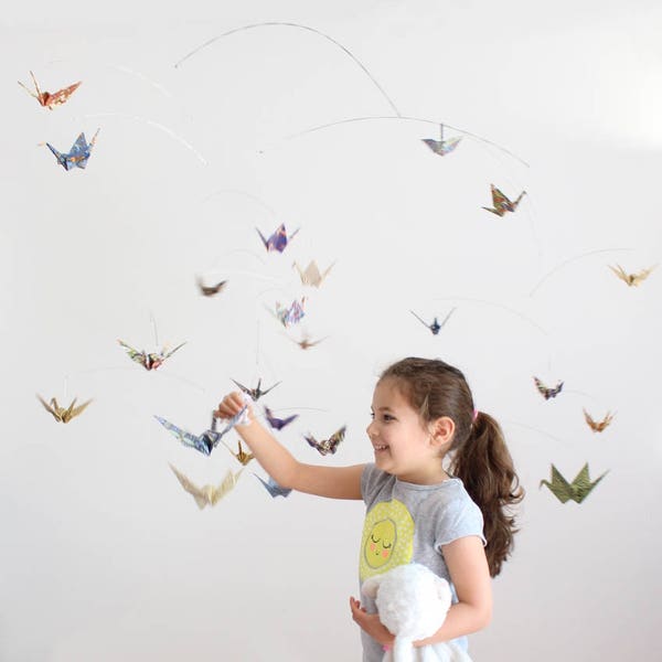 Giant Origami Paper Crane Mobile with Washi Paper