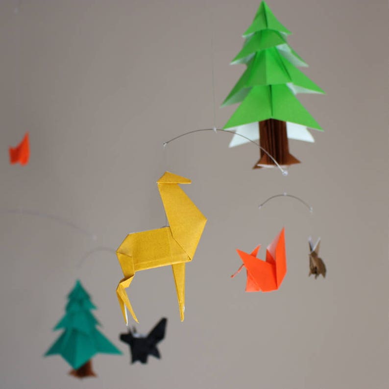 Woodland Baby Mobile. Woodland Nursery Decor. Custom Paper Mobile. Modern Nursery Crib Mobile. Forest Animal Mobile w/ Bear Deer Fox Bird. image 10