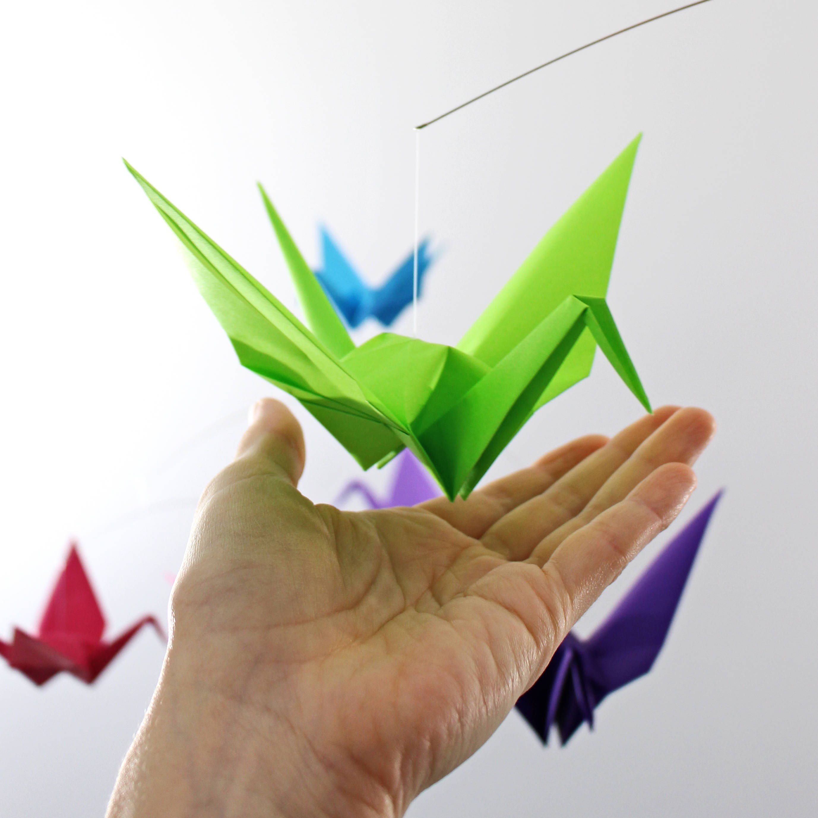 Rainbow Origami Crane Hanging Mobile Set of 6 Hand Folded Pastel Colored  Paper Cranes With Glass Pearl Bead Accents, PI014 