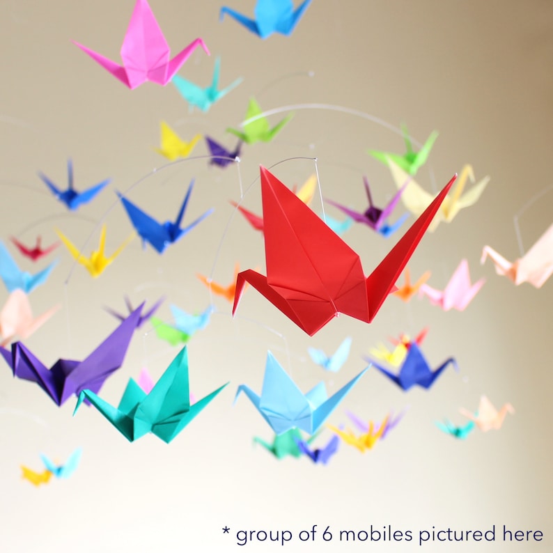 Custom Mobile Origami Ceiling Art, Colorful Nursery Room Decor ,Extra Large Paper Crane Mobile, Hanging Kinetic Art Mobile, Baby Shower Gift image 8