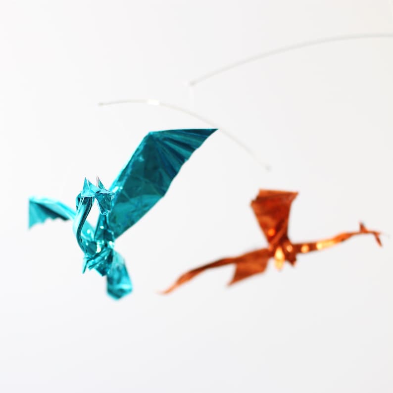 Origami Paper Dragon Hanging Mobile in Foil Paper image 3