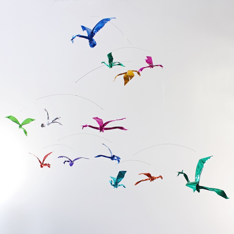 Origami Paper Dragon Hanging Mobile in Foil Paper image 1