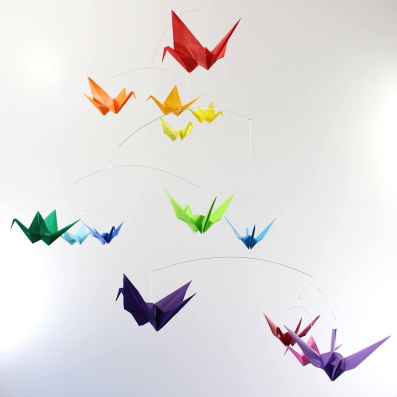 Custom Mobile Origami Ceiling Art, Colorful Nursery Room Decor ,Extra Large Paper Crane Mobile, Hanging Kinetic Art Mobile, Baby Shower Gift image 7