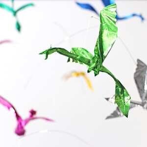 Origami Paper Dragon Hanging Mobile in Foil Paper image 2