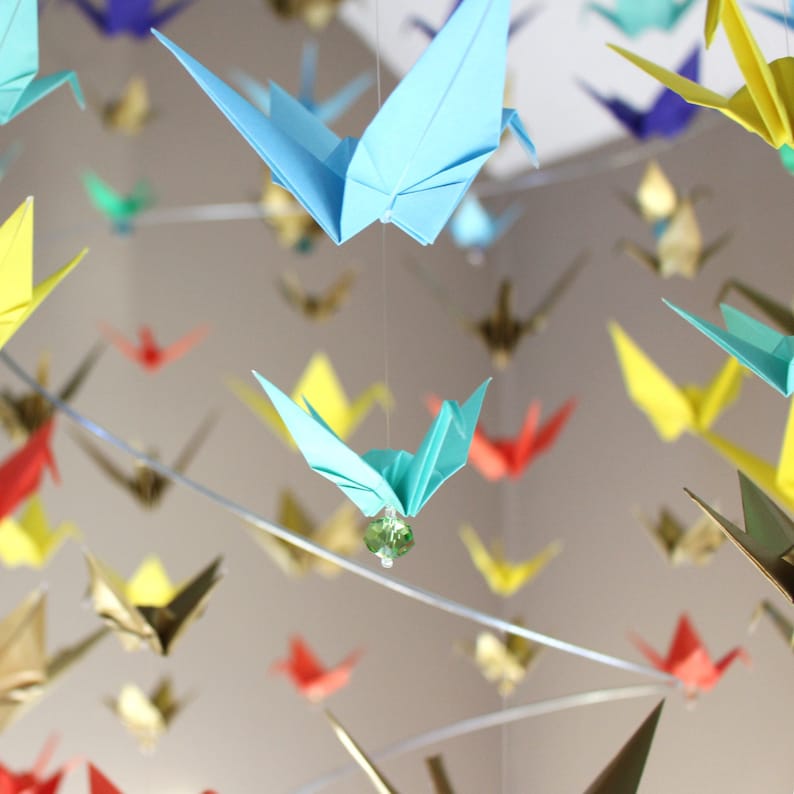 Spiral Paper Crane Mobile Giant Origami Paper Bird Mobile Home Etsy